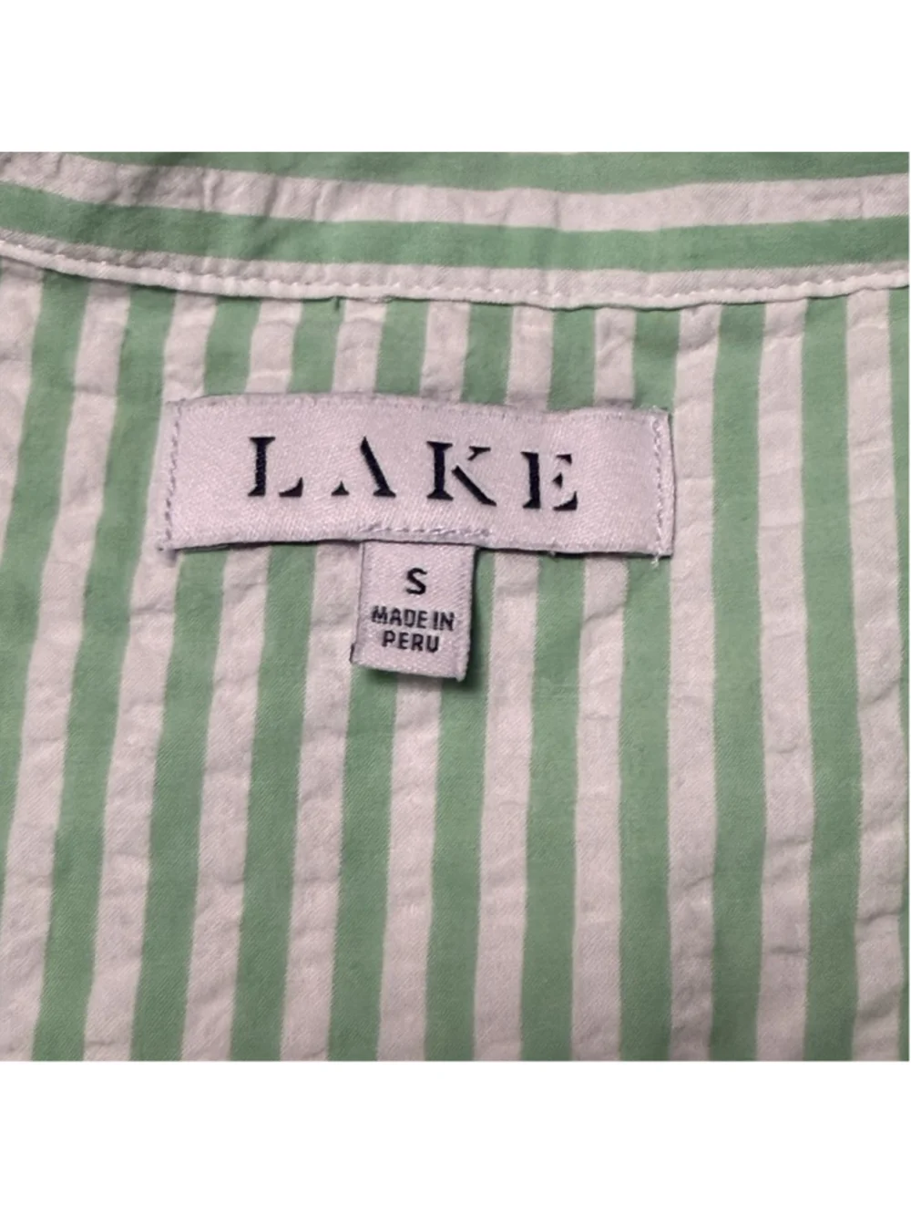 Lake Pajamas Small Green White Check Seersucker 3/4 Sleeve Button Down TOP ONLY